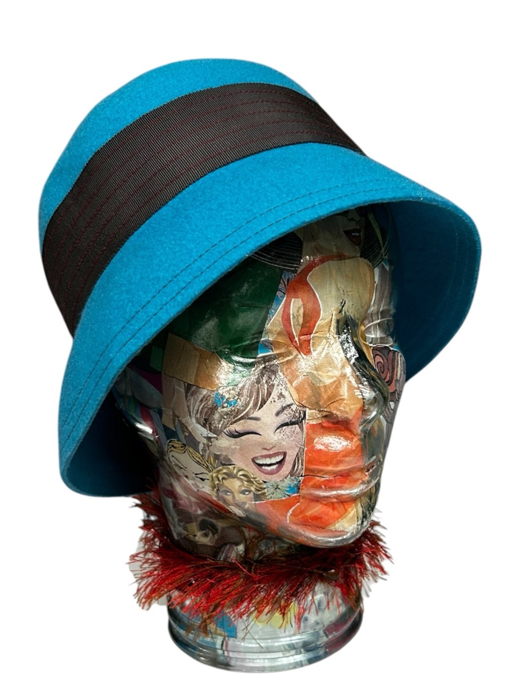 Albertus Swanepoel for Target Teal Blue Wool Cloche Hat Black Ribbon Y2K